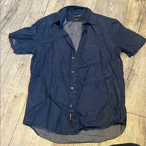 Michael Kors Mens Medium Denim Polo Collared Short Sleeve Button Up Shirt
